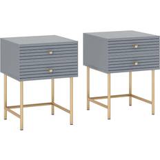 Homcom Grey Bedside Tables Homcom Set of 2 Tables With Drawers Bedside Table 2pcs