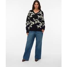Blomstrede Sweatere Vero Moda Curve Pullover VMCNANCY Trøje - Creme/Sort
