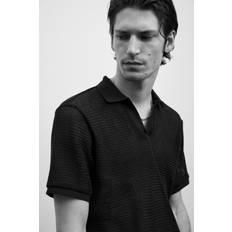 H&M Regular Fit Hole-knit Polo Shirt - Black