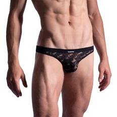 Hip String Men Thong Underwear Brief See Through Lace Mesh - Black