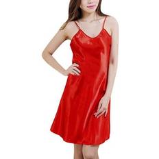 Red Nightgowns Sodial Silk Satin Nightdress Sleeveless V-neck - Casual