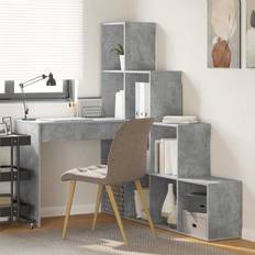 Furniture vidaXL Corner with Shelf Concrete Grey Writing Desk