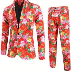 Florals Suits Temu Chic Floral Print Suit Jacket Dress Pants - Men's
