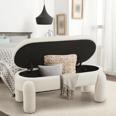 Furniture Temu Teddy Fabric Ottoman Storage Bench