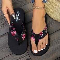 Flip-Flops Temu Casual Slip-On Flip Flops Soft Fabric Upper Eva Sole - Black