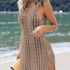 Enfärgade Saronger & Kimonos Temu Sexy Crochet Halter Dress V-neck Sleeveless Beach Cover-up - Solid Color