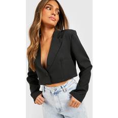 L Tops boohoo Basic Woven Relaxed Fit Crop Blazer - Black