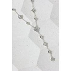 Silver Pave Clover Y Drop Necklace - Grey