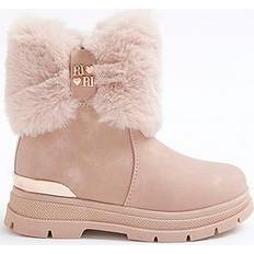 Mini Girls Pink Heart Bow Fur Boots - Pink