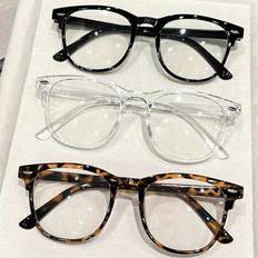 Women Computer Screen & Blue Light Glasses Shein 3pcs Plastic Leopard Geometric Full Frame Glasses