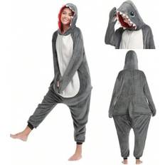 Grey - Unisex Pyjamas Ibywind Tom Cat Jerry Mouse Cartoon One-Piece Pajamas - Gray Shark