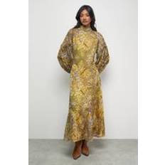 Paisley Dresses Warehouse Burnout Spot High Neck Godet Midi Dress - Mustard