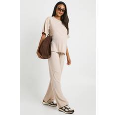 boohoo Womens Maternity T-Shirt Wide Leg Trouser Beige