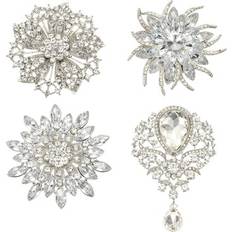 White - Women Brooches Uxcell Rhinestone Sunflower Crystal Floral Brooch Pins - White