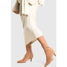 Beige Ankle Boots boohoo Pointed Toe Low Heel Slim Ankle Boots - Beige