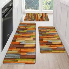 Multicoloured Bath Mats Shein Multi-Color Wood Grain Vibrant Print 2pcs Multicolour
