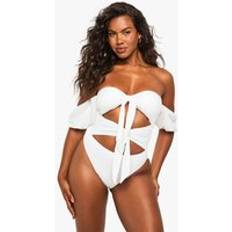 Sportswear Garment - White Swimsuits boohoo Premium Bridal Tie Front Swimsuit - White