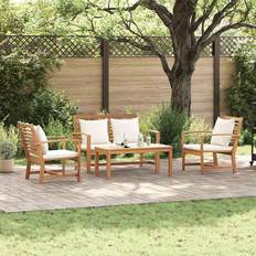 Naturfarvet - Teak Loungesæt vidaXL Havesofa Sæt 4 pcs Naturfarvet Massivt Teaktræ Loungesæt