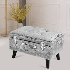 Furniture Living and Home Diamante Crushed Velvet Storage Ottoman Seat Box Foot Stool