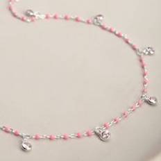 Zirconia Anklets John Greed Signature Silver CZ Pink Enamel Bead Chain Anklet - Pink/Silver
