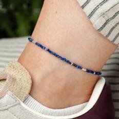 Blue Anklets John Greed Signature Silver Lapis Lazuli Gemstone Bead Anklet - Blue/Silver