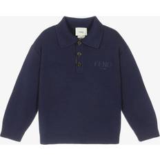 Long Sleeves Polo Shirts Children's Clothing Fendi Navy Blue Wool Knit Long Sleeved Polo Shirt - Navy Blue