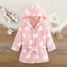 6-9M Dressing Gowns Children's Clothing Shein Baby Girl Starry Pattern Long Sleeve Hooded Flannel Bathrobe - Autumn/Winter