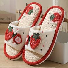 Open Toe Slippers Temu Cute Strawberry Pattern Linen Slippers Open Toe - Shoes