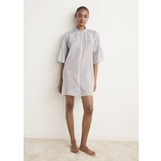 Mango Short-Sleeved Cotton Nightdress - Light/Pastel Grey