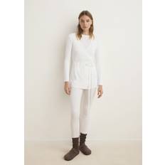 Mango White Trousers Mango Long Rib-Knit Trousers - Ivory White