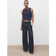 Denim/Jeansstof Toppe Mango Denim Crop Top Kvinde Langærmede Bluser - Blue