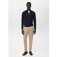 Mango Knitted Sweater With Perkins Neck - Navy