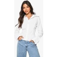 Breathable - Women Shirts boohoo Oversized Collar Fitted Shirt - White