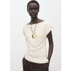 Mango White Blouses Mango Modal Blouse With Asymmetrical Coll - White