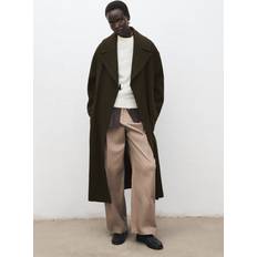 Mango Virgin Wool Coat With Belt - Khaki