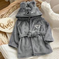 6-9M Dressing Gowns Children's Clothing Shein Baby Boy Cute Animal Print Hooded Flannel Bathrobe - Autumn/Winter