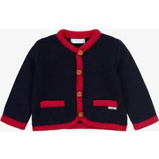 Blue Cardigans Foque Navy Blue Red Wool Knit Cardigan - Navy Blue Red
