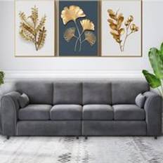 4 Seater Sofas Sleek Full Back Plush Velvet Grey Sofa 4 Seater