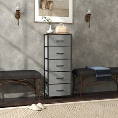 Homcom Brown Chest of Drawers Homcom 5 Fabric Drawers with Wooden Top Chest of Drawer