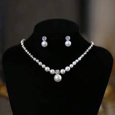 White Jewellery Sets Shein Luxurious Minimalist Faux Pearl Necklace Earrings Set - Bridal