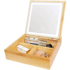 2-in-1 LED Spejl Smykkeskrin Organizer - Bambus