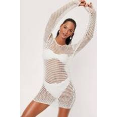 Solid Colours Swimsuit Cover-Ups & Sarong Wraps Nasty Gal Crochet Low Back Mini Beach Cover Up Dress - White
