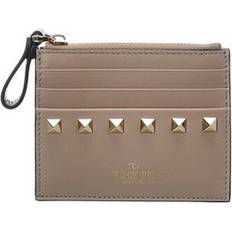 Rockstud Leather Card Holder Women - Beige