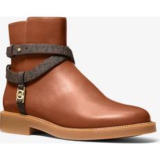 Michael Kors Boots Michael Kors Leather Signature Logo Trim Ankle Boot - Brown