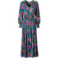 Autumn Boho Vintage Floral Maxi Dress - Black