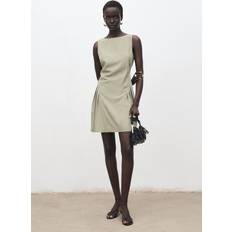 Boat Neck - Short Dresses Mango Short Pleated Dress Woman - Khaki