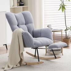 Fabric - Grey Rocking Chairs Abrihome Teddy Fabric Tufted Upholstered Rocking Chair