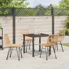 5 Piece Garden Black Poly Rattan 73cm H x 80cm W x 80cm D
