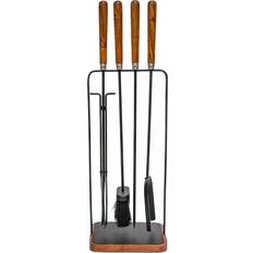 Fire Companion Sets Ivyline Wooden Handle Square Fireside Companion Set H73cm W24cm