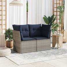 Berkfield Home Garden Dark Blue Grey Wicker Rattan Outdoor Sofa